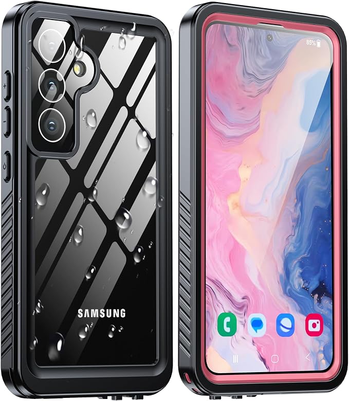 for Samsung Galaxy S24 Case, IP68 Waterproof with [Built-in Screen/Camera Protector] [14FT Military Shockproof] Full Body Heavy Duty Protective Sealed Case for Galaxy S24 5G, Pink