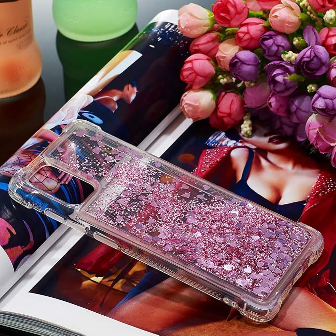 Bumper Case für Galaxy A71 Bling Rose Gold, Women Girls Liquid Protective Cover TPU Silicone Bumper Phone Case Glitter Floating Quicksand Shell Shockproof Scratch Compatible with Samsung Galaxy A71