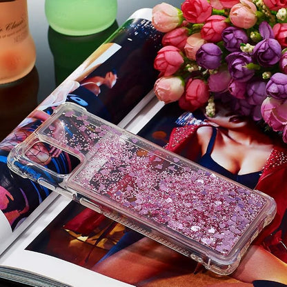 Bumper Case für Galaxy A71 Bling Rose Gold, Women Girls Liquid Protective Cover TPU Silicone Bumper Phone Case Glitter Floating Quicksand Shell Shockproof Scratch Compatible with Samsung Galaxy A71
