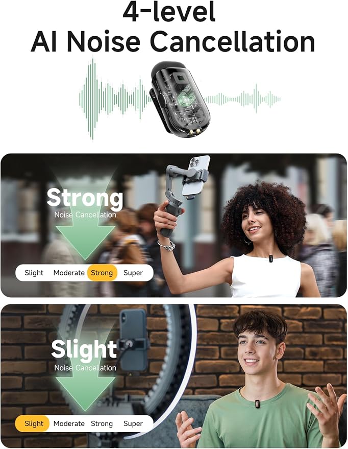 MAONO Wave T1 Mini Wireless Lavalier Microphone with USB-C Plug for iPhone 17 16 15 & Android, Clip on Lapel Mic, AI Noise Cancellation, Voice Filter for Video Recording Vlog Podcast TikTok YouTube