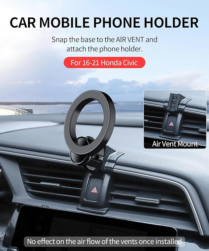 MaserWeller Car Phone Holder for Honda Civic 2016-2021 Accessories,10th Gen.Civic Cell Phone Holer Compatible with MagSafe, Air Vent Mount for 4-7 Inch Smartphones, Hands Free Mobile Stand