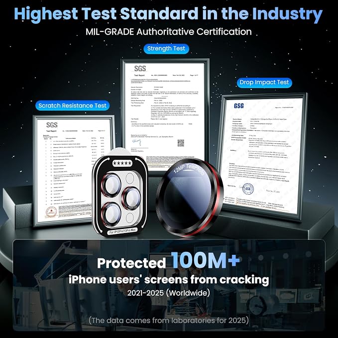 Uyiton for iPhone 13 Pro Max/13 Pro Camera Lens Protector - [2025 Design] Military-Grade Tempered Glass Metal Camera Cover, Outdoor/Travel/Daily Use, Black+Red
