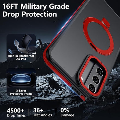 for Samsung Galaxy S21 Case, Magnetic Adjustable Ring Stand [Fit for Magsafe], [Military-Grade Shockproof Protection] Phone Case with Kickstand&Ring Holder (Red)