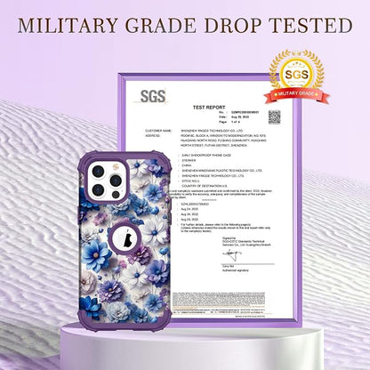 Hocase for iPhone 13 Pro Max Case, Heavy Duty Shockproof Protection Soft Silicone Rubber Bumper+Hard Plastic Hybrid Protective Case for iPhone 13 Pro Max (6.7") 2021 - Blue Purple Flowers