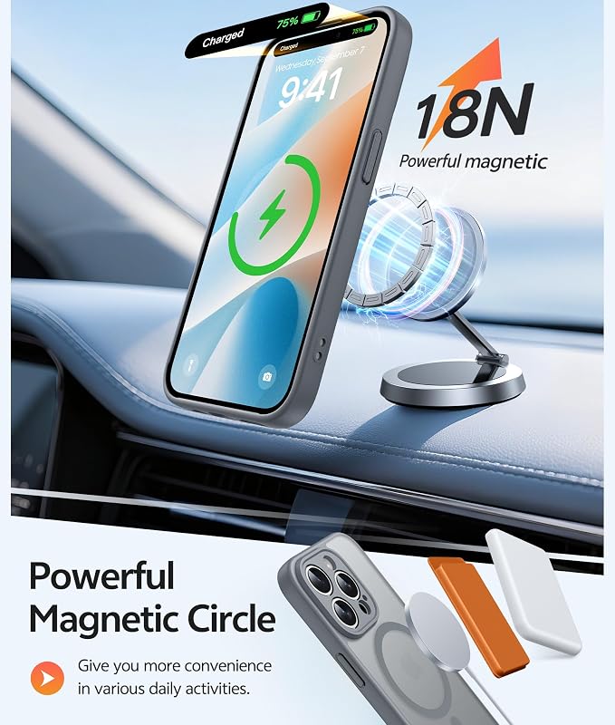 FNTCASE for iPhone 15 Pro Case: [Compatible with Magsafe] Translucent Matte Cases with [Full Camera Protection] [Screen Protector] Military Grade Shockproof Protective Phone Cover - Gray