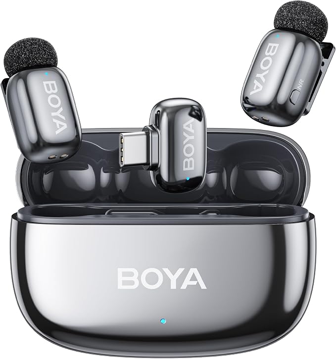 BOYA mini 2 Wireless Lavalier Microphone for iPhone 15/16/17 & Android,AI Noise Cancellation,App Control, 30H Battery Life with Charging Case,Lapel Microphone Wireless for Video Recording Podcast Vlog