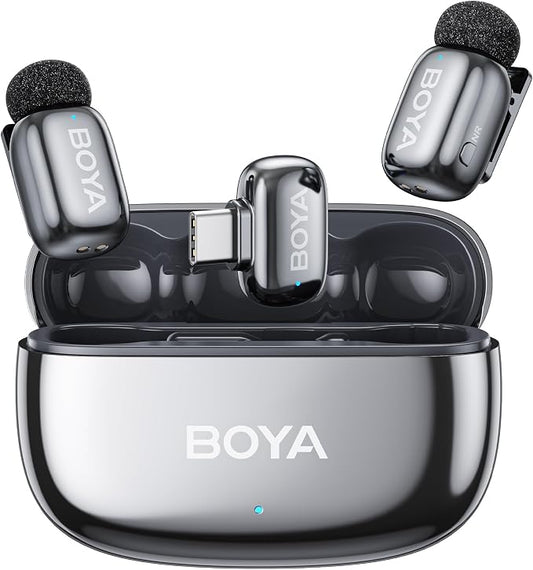 BOYA mini 2 Wireless Lavalier Microphone for iPhone 15/16/17 & Android,AI Noise Cancellation,App Control, 30H Battery Life with Charging Case,Lapel Microphone Wireless for Video Recording Podcast Vlog