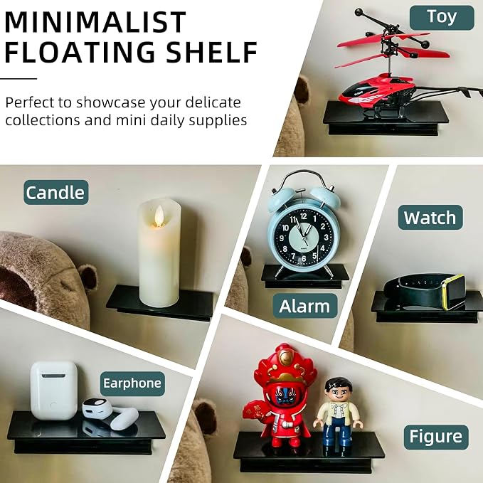 Adhesive Tablet Wall Mounted Phone Holder Acrylic Floating Shelves,eReader Wall Smartphone Holder Stand for Bedroom,Living Room,Dorm,Office Display Shelf (Black)