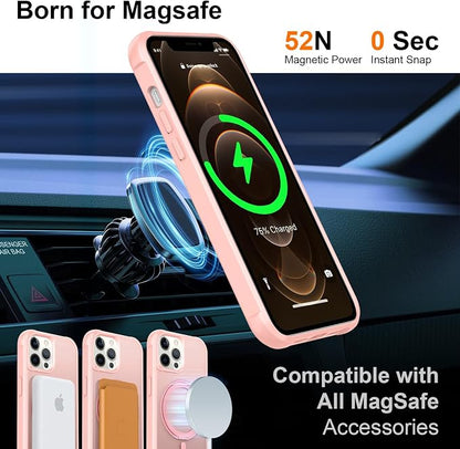 360° Magnetic Swivel Ring for iPhone 12 pro max case, Built-in Metal Stand and Ring Holder, Magsafe Compatible, Military Grade Protection, Shockproof - Pink