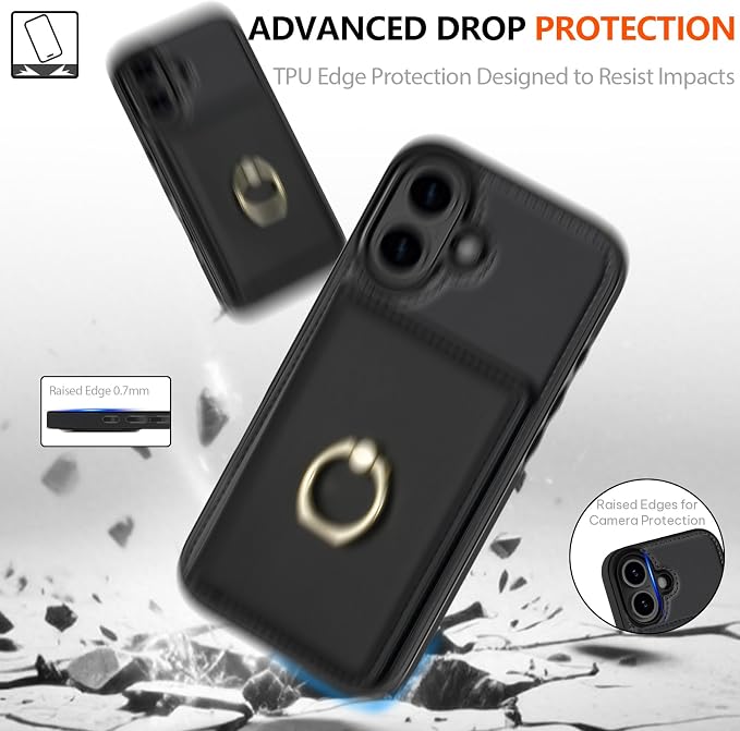 LOHASIC for iPhone 17 Case Wallet with Card Holder, 360° Rotation Ring, RFID Blocking, 5 Card Slots, PU Leather 6.3" Cover for Apple 17 Men Women, Black