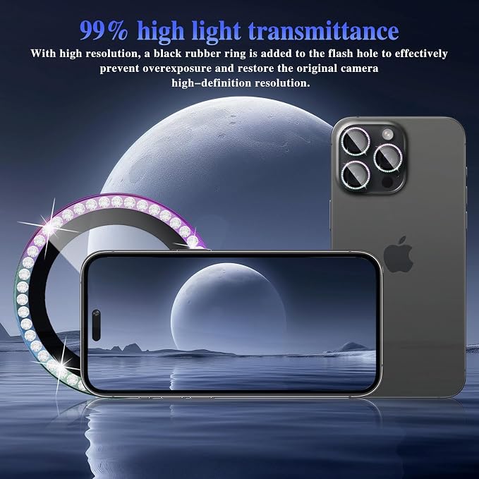 ShinKin Camera Lens Protector for iPhone 16 Pro/iPhone 16 Pro Max, Glitter Camera Cover, 9H Tempered Glass Individual Metal Ring Camera Protector for iPhone 16 Pro/16 Pro Max (Diamond -Colorful)