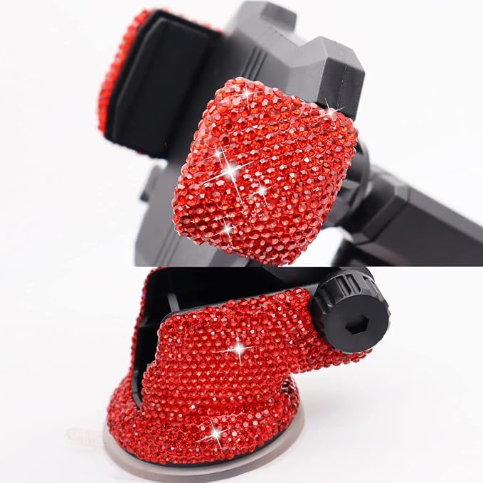 LYCARESUN Bling Car Phone Mount Holder,Shiny Crystal Rhinestone Phone Stand for Women and Girls, Car Accessories for Windshield Dashboard,Compatible with Most Cellphones (red)
