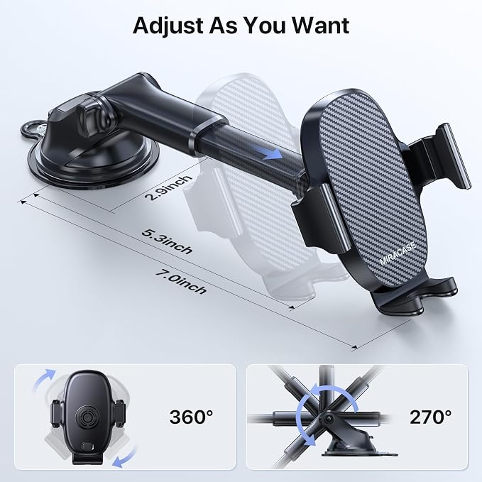 Miracase Phone Holders for Your Car, Universal Car Phone Holder Mount for Car Dashboard Air Vent Windshield, Hands Free Cell Phonen Car Mount Compatible with iPhone Android and All Smartphones