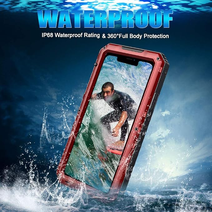 Mitywah Waterproof Case for iPhone 11 Pro Max, Heavy Duty Military Grade Shockproof Cover Built-in Screen Protection, Rugged Thick Full Body Protect Metal Case for iPhone 11 Pro Max, Red