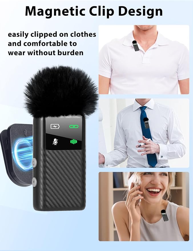 Kairiyard Wireless Mini Lavalier Microphone for iPhone iPad Android Phone, Noise Reduction, 25H Battery Charging Case, Plug and Play Magnetic Clip on Lapel Mic for Video Recording Podcast Vlogging