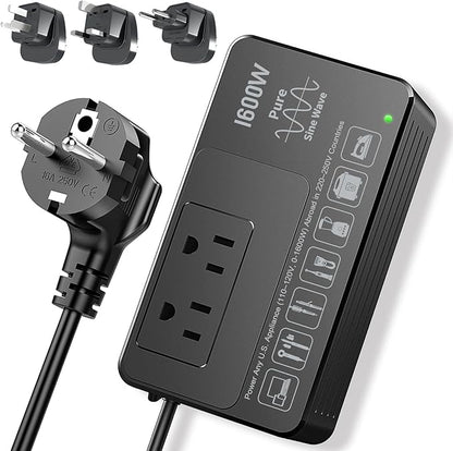 HYTED 1600W 220V to 110V Converter, No Load-Type Restrictions - Plug & Play | Pure Sine Wave Voltage Converter US to Europe International Travel, Power Any 110–120V Appliance in 220–250V Countries