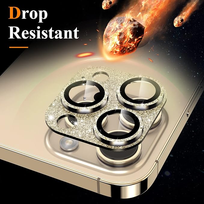 YWXTW for iPhone 14 Pro/iPhone 14 Pro Max Camera Lens Protector, [4TH Gen New Bling Design] Glitter Shiny Diamond Metal Ring Tempered Glass Back Camera Screen Protector Lens Cover (Gold)