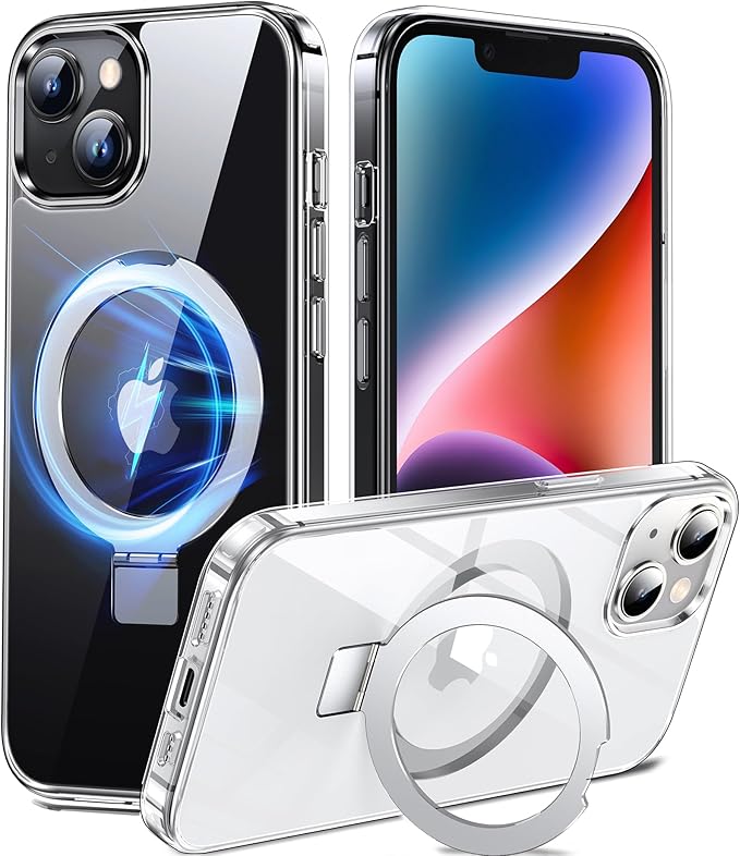 Chicfun 3-in-1 [Magnetic+Kickstand+Ring Holder] for iPhone 14 Plus Case with Stand Ring Holder， Compatible with MagSafe, Military Shockproof Kickstand Phone Case iPhone 14 Plus Cover Clear
