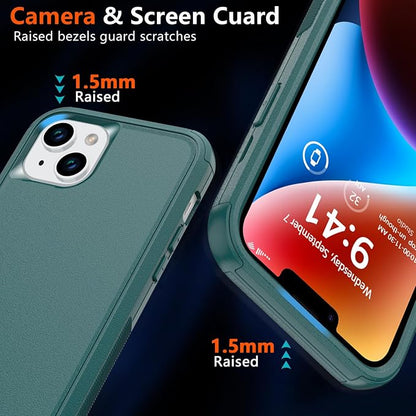 Diverbox Heavy Duty Magnetic Case for iPhone 14 [with Screen & Camera Lens Protector] (Dark Green)
