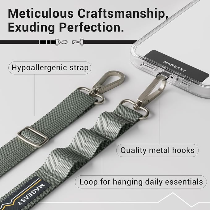 MAGEASY Universal Cell Phone Lanyard Crossbody - Anti-Theft Crossbody Phone Strap for iPhone 16 Pro Max & Most Smartphones, for Men & Women | 20mm (Misty Blue)
