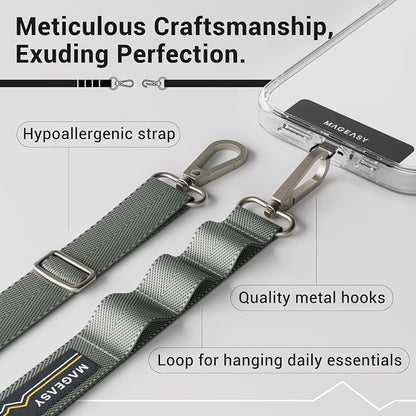 MAGEASY Universal Cell Phone Lanyard Crossbody - Anti-Theft Crossbody Phone Strap for iPhone 16 Pro Max & Most Smartphones, for Men & Women | 20mm (Misty Blue)