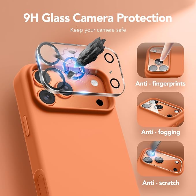 GONEZ Magnetic for iPhone 17 Pro Case, Compatible with MagSafe, [Screen Protector + Camera Lens Protector], Liquid Silicone Anti-Scratch Shockproof Protective Phone Case 6.3 inch, Starry Orange