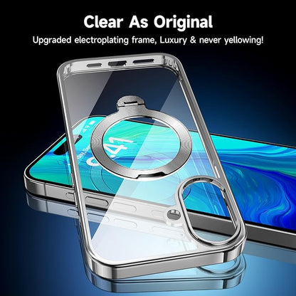 [Tri-Shield Protection] for iPhone 16 Case with 360° Spin Stand Compatible with MagSafe [Magnetic CD Ring] [Screen & Camera Lens Protector] Shockproof Plating Never-Yellowing, Natural Titanium-6.1"