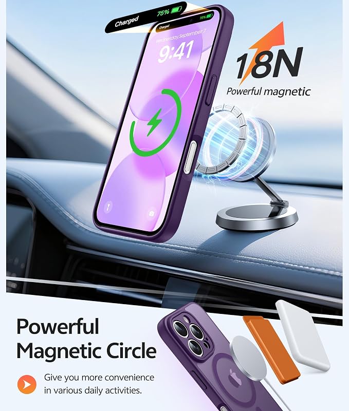 FNTCASE for iPhone 16 Pro Max Case: [Compatible with Magsafe] Translucent Matte Cases with [Full Camera Protection] [Screen Protector] Military Grade Shockproof Protective Phone Cover - Purple