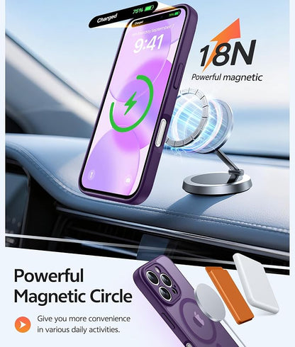 FNTCASE for iPhone 16 Pro Max Case: [Compatible with Magsafe] Translucent Matte Cases with [Full Camera Protection] [Screen Protector] Military Grade Shockproof Protective Phone Cover - Purple