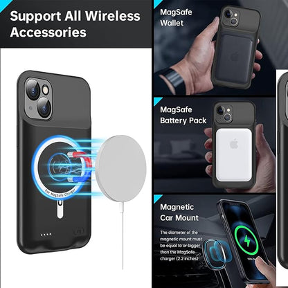 Wireless Charging Case for iPhone 14 Plus, 12000mAh High Capacity Portable Rechargeable Battery Case Wireless Charging Compatible with iPhone 14 Plus (6.7 inch) Extended Battery Charger Case (Black)