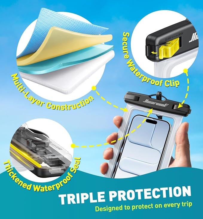 Hiearcool Waterproof Phone Pouch, Water Proof Phone Case for iPhone, Waterproof Cell Phone Dry Bag for Cruise Travel Vacation Essentials Large Waterproof Phone Holder 4 Pack-Black&Clear