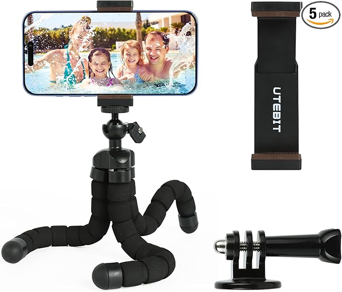 UTEBIT Flexible Phone Tripod with Phone Holder, 360°rotatable,Camera Tripod Compatible for Go Pro/Video Recording/Vlogging/Travel Photography