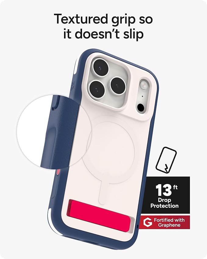 ZAGG Sedona Snap Case with Kickstand for iPhone 17 Pro - Red Light & Blue, Drop Protection (13ft/4m), Multi-Layer Protection, with Camera Button, MagSafe Phone Case with Impact-Absorbing Bumpers