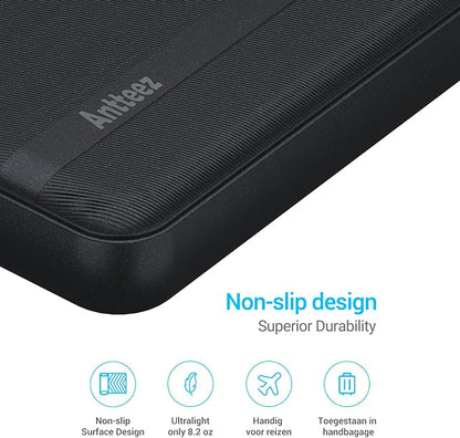 Antteez Portable Charger 10,000mAh, Power Bank Fast Charging with Built-in Cables, 22.5W USB C Travel Battery Pack, LED Display & 4 Outputs, Compatible with iPhone, Samsung, iPad