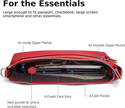befen Genuine Leather Wristlet Clutch Wallet Purses Small Crossbody Bags for Women with RFID Blocking Card Slots