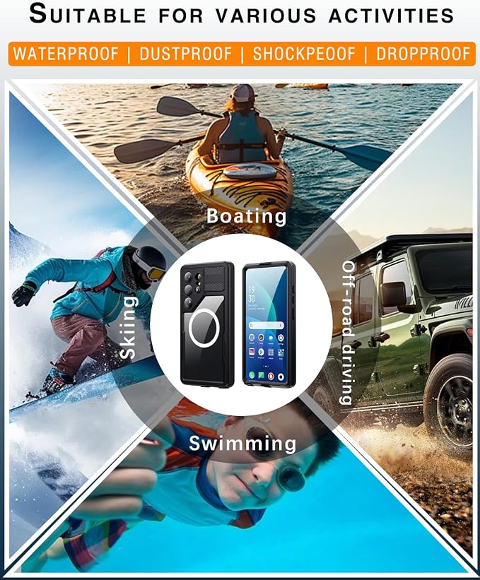 Designed for Samsung S26 Ultra Case Waterproof, Full-Body Protection Case with Built-in Screen and Cameras Protector, Military Shockproof and Dustproof Phone Cover for Samsung S26 Ultra (Black/Clear)