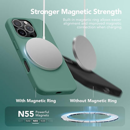 GONEZ Magnetic for iPhone 16 Pro Max Case, Compatible with MagSafe, Liquid Silicone Case, with Screen Protector + Camera Protector, Full Body Protective Shockproof Phone Cover 6.9", Midnight Green