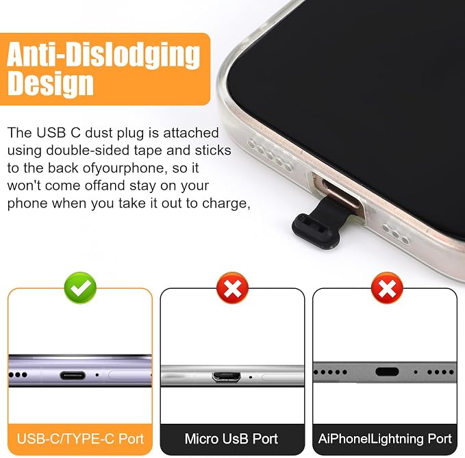 TIESOME 10PCS USB C Dust Plugs, Silicone Anti Loss Port Covers with Removable Adhesive Compatible with Laptops and All Type C Devices
