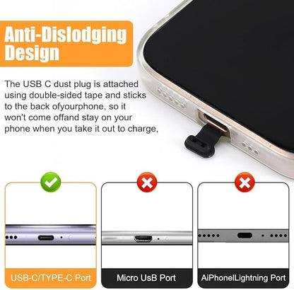 TIESOME 10PCS USB C Dust Plugs, Silicone Anti Loss Port Covers with Removable Adhesive Compatible with Laptops and All Type C Devices