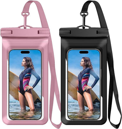 Universal Waterproof Phone Case,with Inside Card Pack,Large Dry Bag Up to 8.3",Compatible with iPhone 17/16/15/14 Pro Max, IPX8 Cellphone Travel Beach Essentials for Beach, 2 Pack-Black &Pink