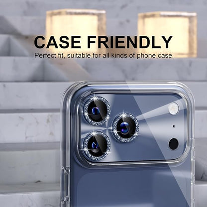 Choiche Compatible for iPhone 17 Pro Max Camera Lens Protector, Bling Camera Cover with 9H Tempered Glass Lens Screen Protector Metal Ring Decoration Accessories 6.9-inch (Light-Blue)