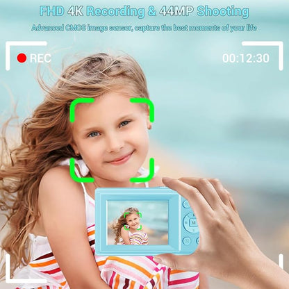Digital Camera, 4K 44MP Autofocus Point and Shoot Camera with 16X Zoom 2.4" LCD Portable Compact Camera for Kids Teens Boys Girls Adults