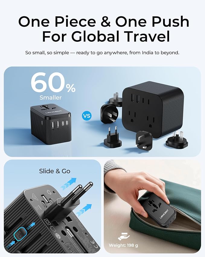 LENCENT 28W Universal Travel Adapter Kit(3 USB C 2 USB A), Type D/G/C/I/A | Worldwide Charger, International Power Adaptor for Europe UK Maldives Sri Lanka India Nepal Ghana Zimbabwe Tanzania Nigeria