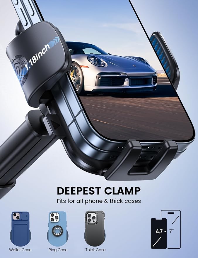 Lamicall Phone Mount for Car [3-in-1 Military-Grade Suction Cup] 360° Rotation Phone Holders for Your Car [Metal Hook] Cell Phone Car Mount Dashboard Vent Windshield All Smartphone LeatherGrain
