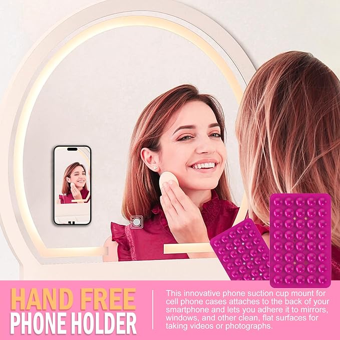 Double Sided Silicone Suction Phone Holder Mount, Silicon Accessory for iPhone and Android, Hands-Free Mirror Shower Phone Holder, TikTok Videos and Selfies (Blue+Rose Red)