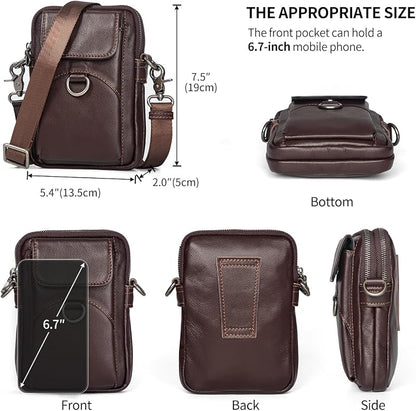 Augus Genuine Leather Small Crossbody Bag Cell Phone Messenger Purse Shoulder Waist Bag for Daily Use for Women and Men