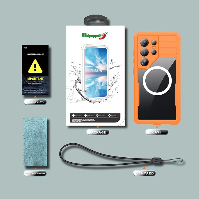 Losin Compatible with Galaxy S26 Ultra Case Waterproof Magnetic [Compatible with MagSafe] [Drop Protection] [IP68 Underwater] Full Body Shockproof Protective Phone Case, Orange