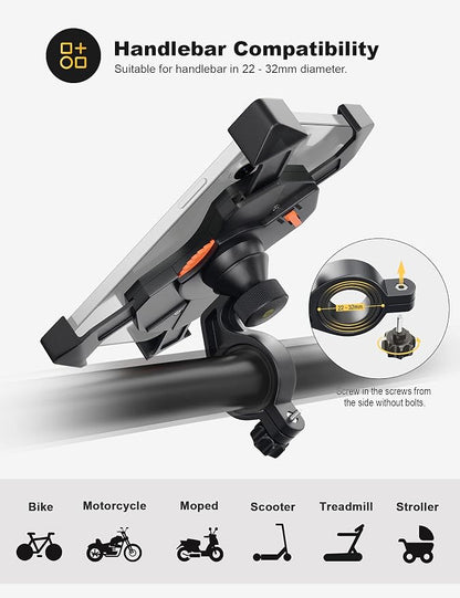 Grefay Bike Phone Holder, Motorcycle Phone Holder with Handlebar Clamp for Bicycle, Suitable with iPhone 16 15 14 Pro Max Plus/13 12 11 Pro Max Mini, XS XR X, SE/3.5-6.5 Inch Smartphone, 360 Rotatable