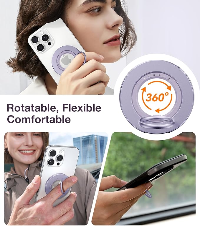 TORRAS 2025 Upgrade [Dual-Ring] Fit for MagSafe Phone Grip Ring Holder [Dual-Ring] Compatible with MagSafe Kickstand Magnetic for iPhone 17/16/15/14/13/12/11 Samsung, Google Accessories, Purple