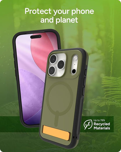 ZAGG Sedona Snap Case with Kickstand for iPhone 17 Pro - Green Sea Kelp, Drop Protection (13ft/4m), Multi-Layer Protection, with Camera Button, MagSafe Phone Case with Impact-Absorbing Bumpers